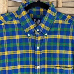 GAP Skateboarding VTG 90s Men's Vibrant Blue Green Yellow Red Plaid Shirt